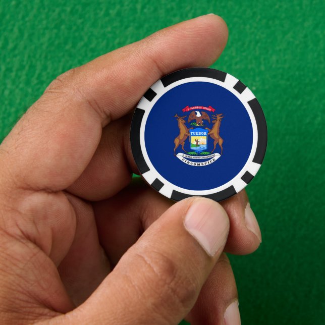 Michigander-Flagge, Flagge von Michigan Pokerchips (Hand)