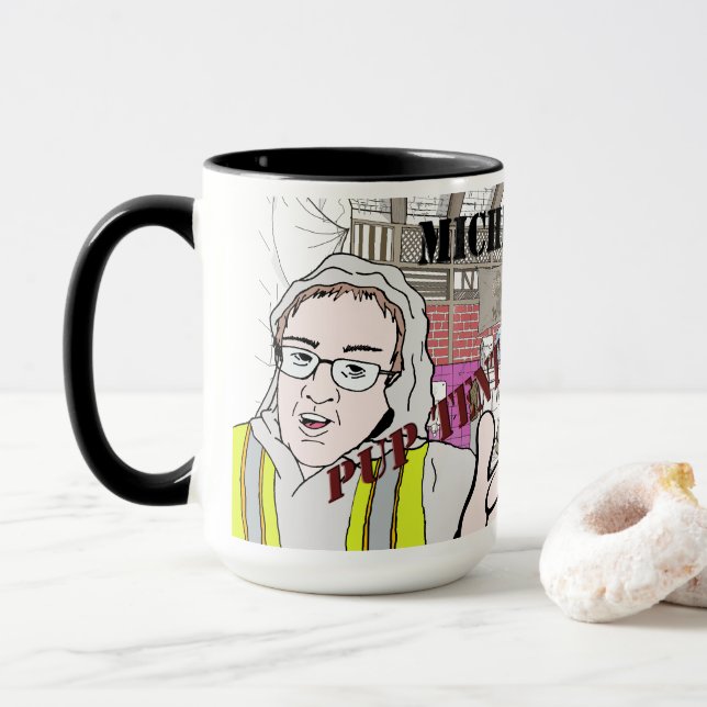 Michigander Mann-Welpen-Zelt-Herausforderung!!! Tasse (Mit Donut)