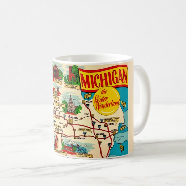 Michigans Wasser-Wunderland-Karte  Kaffeetasse (VorderseiteRechts)