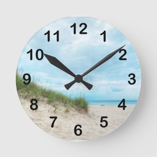 Michigansee-Strand-Landschaft Runde Wanduhr (Vorderseite)