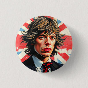 Mick Jagger Rolling Stones vor einer Gewerkschaft Button