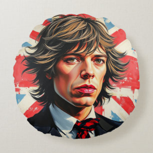 Mick Jagger Rolling Stones vor einer Gewerkschaft  Rundes Kissen