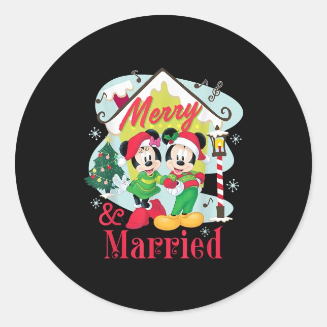 Mickey &amp; Minnie Merry &amp; Married Christmas  Runder Aufkleber (Vorderseite)