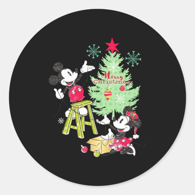 Mickey Minnie Clic Christmas Tree  Runder Aufkleber (Vorderseite)