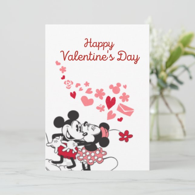 Mickey und Minnie Valentine Feiertagskarte (Stehend Vorderseite)