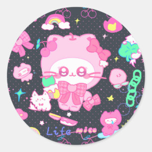 Mico's Berry Realm: Playful Pink Cat IP mit Limit Runder Aufkleber