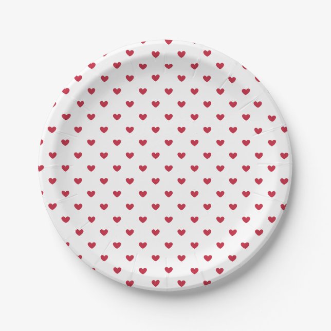 Micro Hearts Cherry Red - Weiß Pappteller (Vorderseite)
