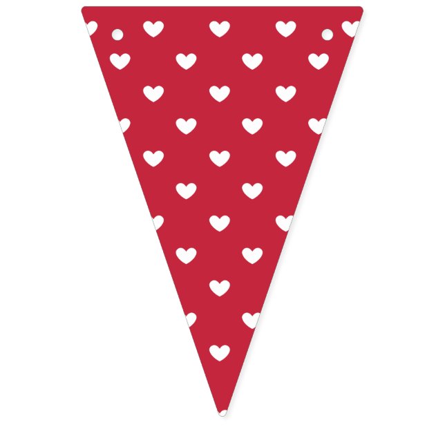 Micro Hearts Weiß - Kirschrot Wimpelkette (Erste Fahne)