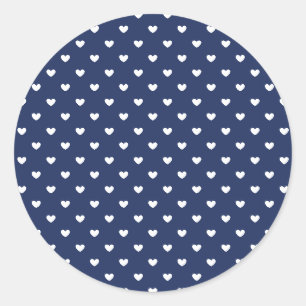 Micro Hearts Weiß - Marineblau Runder Aufkleber