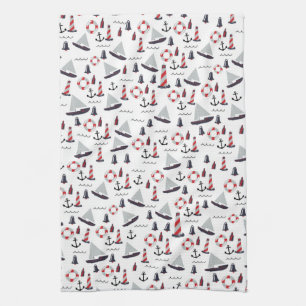 Micro Nautical Pattern Vintager Style Druck. Geschirrtuch