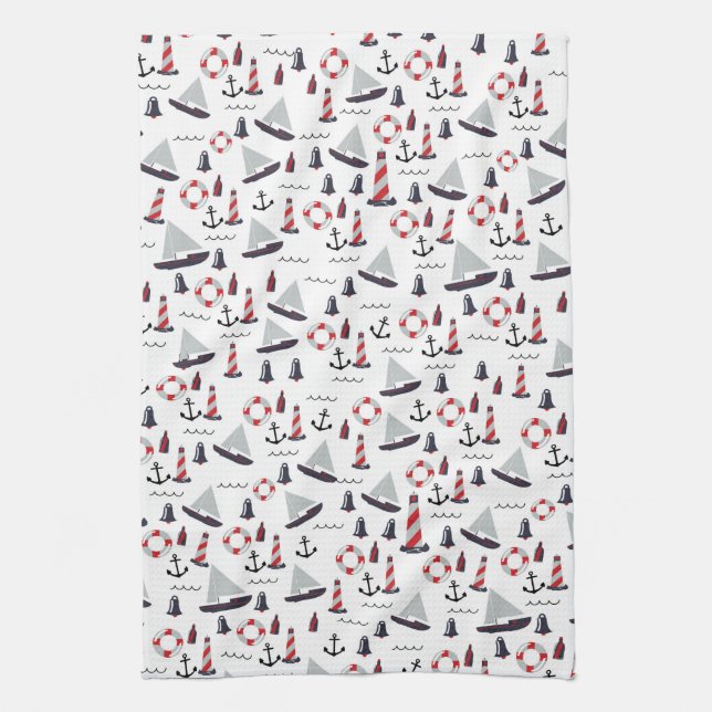 Micro Nautical Pattern Vintager Style Druck. Geschirrtuch (Vertikal)