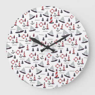 Micro Nautical Pattern Vintager Style Druck. Große Wanduhr