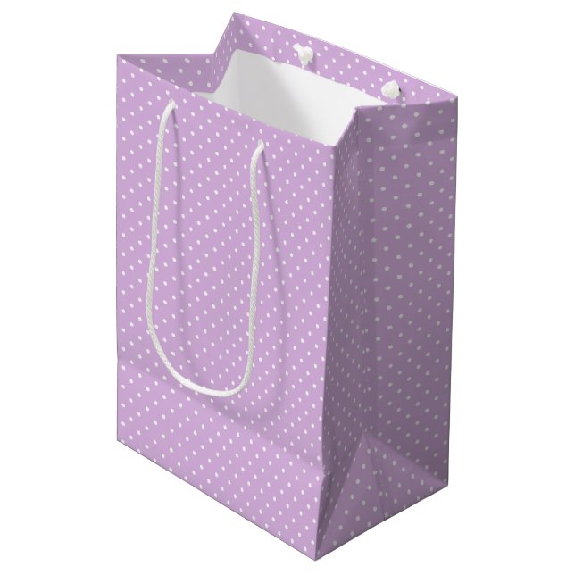 Micro Polka Dot White - Soft Lilac Mittlere Geschenktüte (Vorderseite Schrägansicht)
