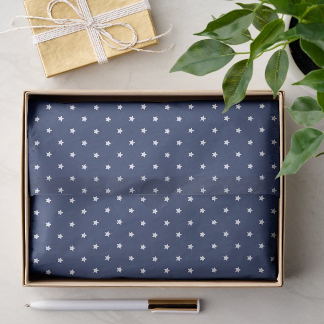 Micro Stars White - Navy Blau Seidenpapier (Geschenk)