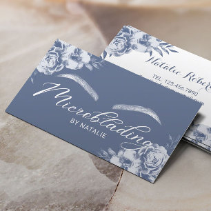 Microblading Augenbrauen Salon Vintage Blau Floral Visitenkarte