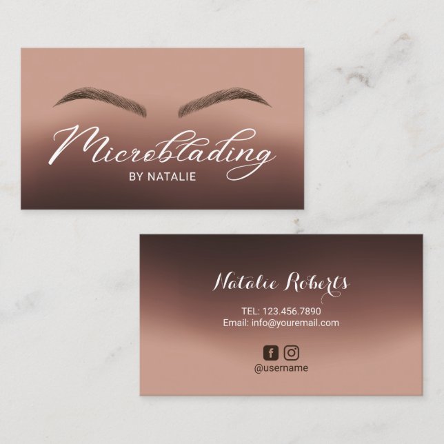 Microblading Brown Ombre Typografie Beauty Salon Visitenkarte (Vorne/Hinten)