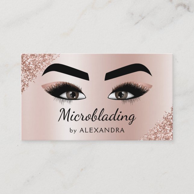 Microblading Brows Glitzer Rosa Rose Gold Visitenkarte (Vorderseite)