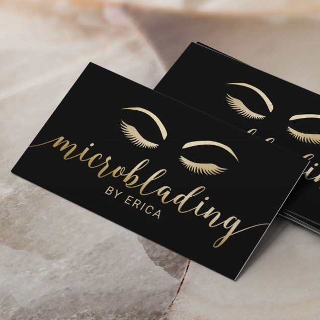 Microblading Brows Makeup Artist Black & Gold Visitenkarte (Von Creator hochgeladen)