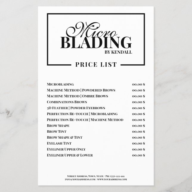 Microblading Eyebrow Borted Price List Flyer (Vorne)