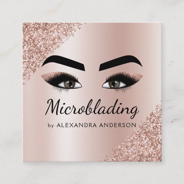 Microblading Eyebrows Brows Glitzer Rose Gold Pink Quadratische Visitenkarte (Vorderseite)