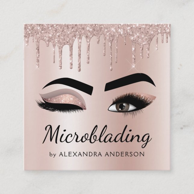Microblading Eyebrows Brows Glitzer Rose Gold Pink Quadratische Visitenkarte (Vorderseite)