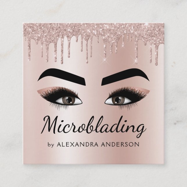 Microblading Eyebrows Brows Glitzer Rose Gold Pink Quadratische Visitenkarte (Vorderseite)