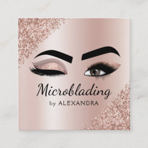 Microblading Eyebrows Brows Glitzer Rose Gold Pink Quadratische Visitenkarte