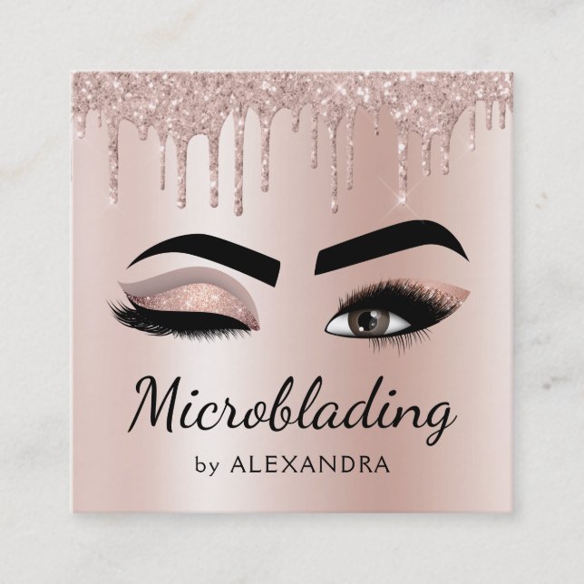Microblading Eyebrows Brows Glitzer Rose Gold Pink Quadratische Visitenkarte (Vorderseite)