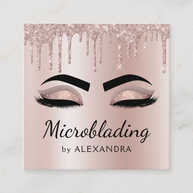 Microblading Eyebrows Brows Glitzer Rose Gold Pink Quadratische Visitenkarte (Vorderseite)