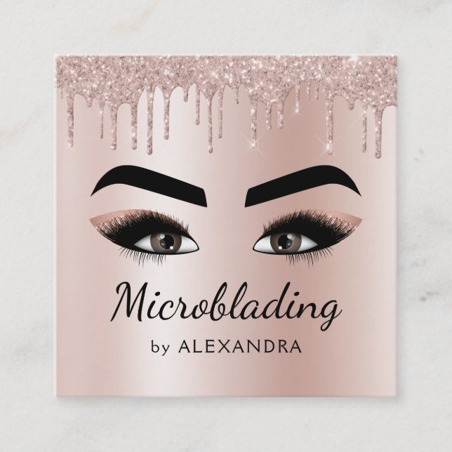 Microblading Eyebrows Brows Glitzer Rose Gold Pink Quadratische Visitenkarte (Vorderseite)