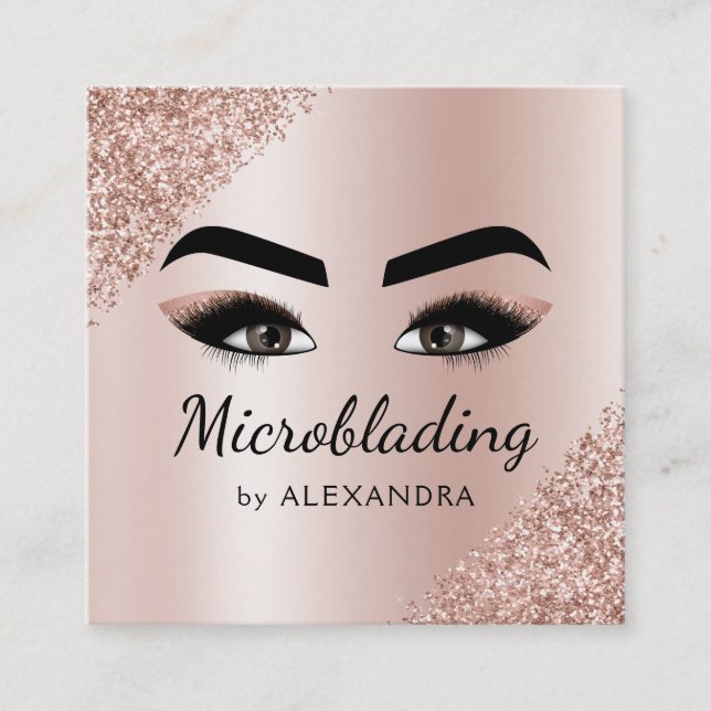 Microblading Eyebrows Brows Glitzer Rose Gold Pink Quadratische Visitenkarte (Vorderseite)