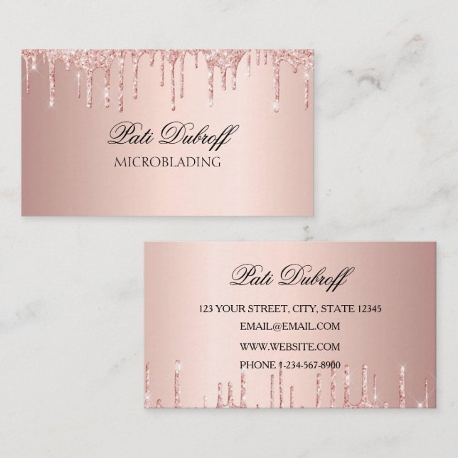 Microblading Eyebrows Brows Glitzer Rose Gold Pink Visitenkarte (Vorne/Hinten)