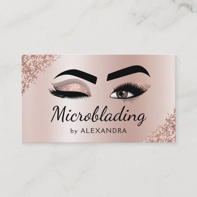 Microblading Eyebrows Brows Glitzer Rose Gold Pink Visitenkarte (Vorderseite)
