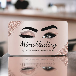 Microblading Eyebrows Brows Glitzer Rose Gold Pink Visitenkarte