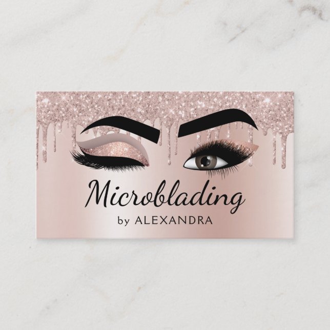 Microblading Eyebrows Brows Glitzer Rose Gold Pink Visitenkarte (Vorderseite)