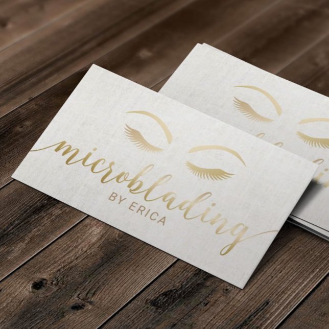 Microblading Eyebrows Makeup Artist Gold Script Visitenkarte (Von Creator hochgeladen)