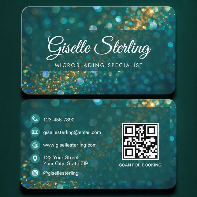 Microblading Green Gold QR Code Professional Visitenkarte (Von Creator hochgeladen)