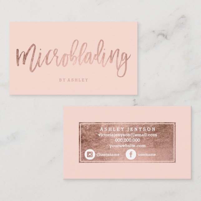 Microblading Rosen-Goldtypographie erröten Rosa Visitenkarte (Vorne/Hinten)