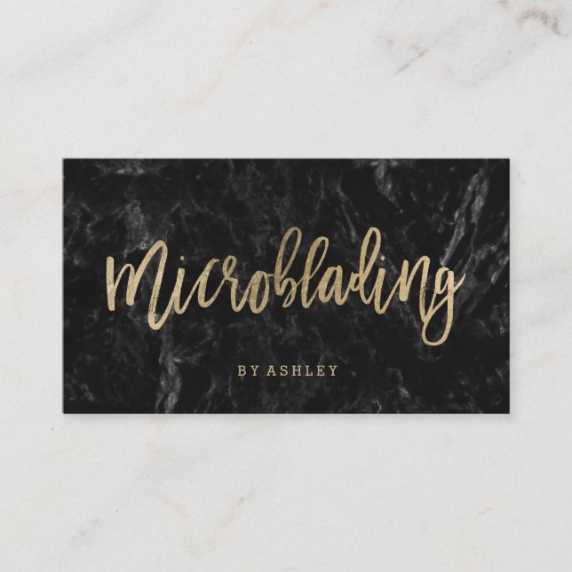 Microblading schicker Goldtypographieschwarzmarmor Visitenkarte (Vorderseite)