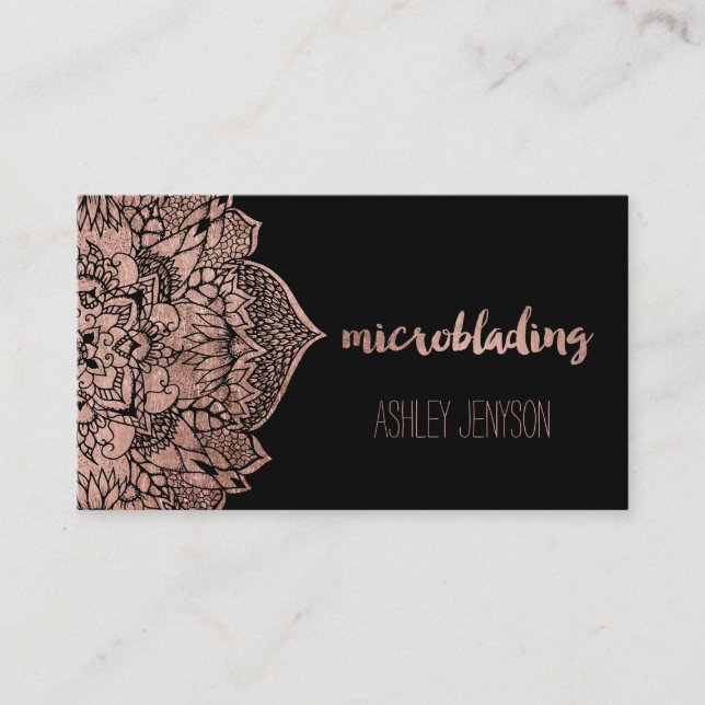 Microblading Typografie des Rosengoldblumenmandala Visitenkarte (Vorderseite)