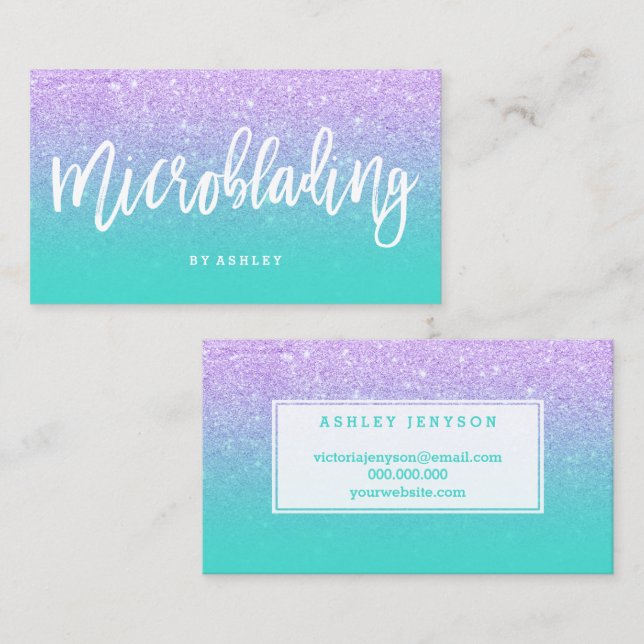 Microblading Typografie-Imitat-Lavendel-Glitter Visitenkarte (Vorne/Hinten)