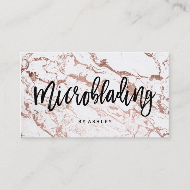 Microblading Typografie-Rosengoldweißmarmor Visitenkarte (Vorderseite)
