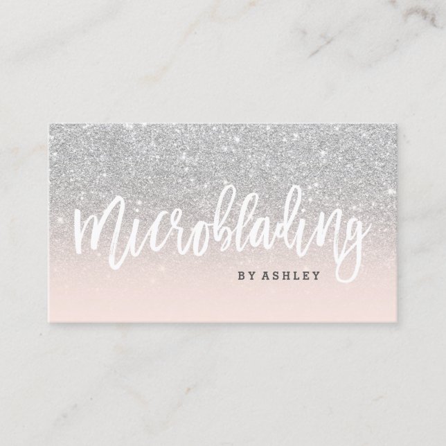 Microblading Typografie-Silber-Glitter erröten Visitenkarte (Vorderseite)