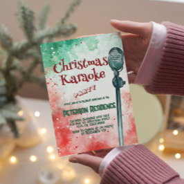 Microphone Green und Red Christmas Karaoke Party Einladung