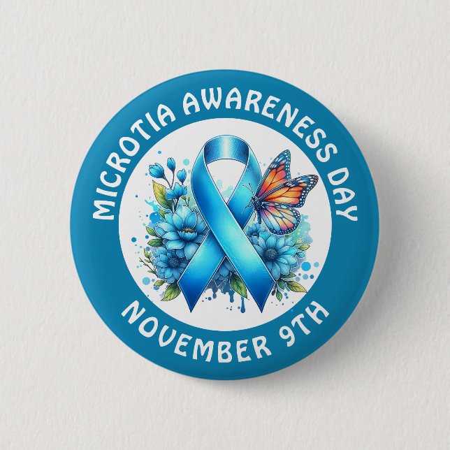 Microtia Blau-Bewusstseins-Tag-Schleife und Schmet Button (Vorderseite)