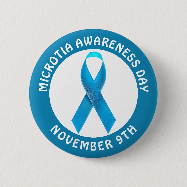 Microtia Blue Awareness Day Ribbon Button (Vorderseite)