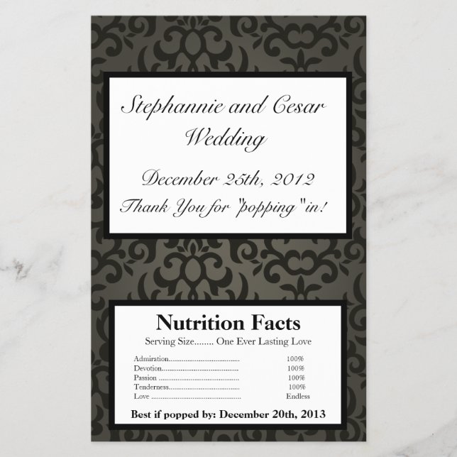 Microwave Popcorn Wrapper Black and Grau Damask Flyer (Vorne)