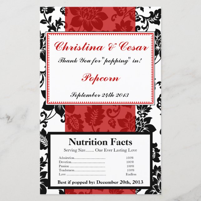 Microwave Popcorn Wrapper Black Blüh Red Strip (Vorderseite)