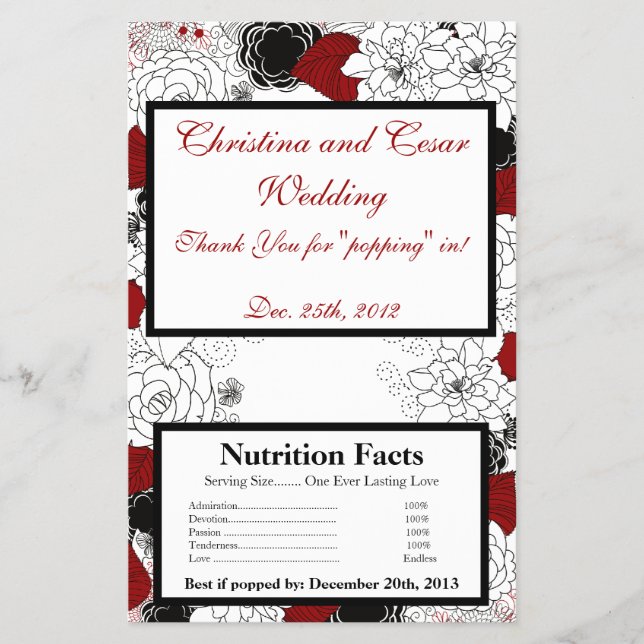 Microwave Popcorn Wrapper Black Blume Rote Blätter Flyer (Vorne)