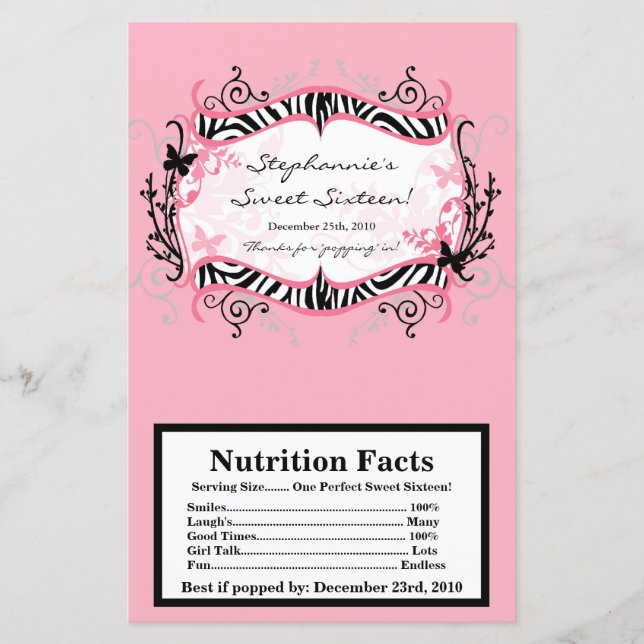 Microwave Popcorn Wrapper Butterfly Zebra Print (Vorderseite)